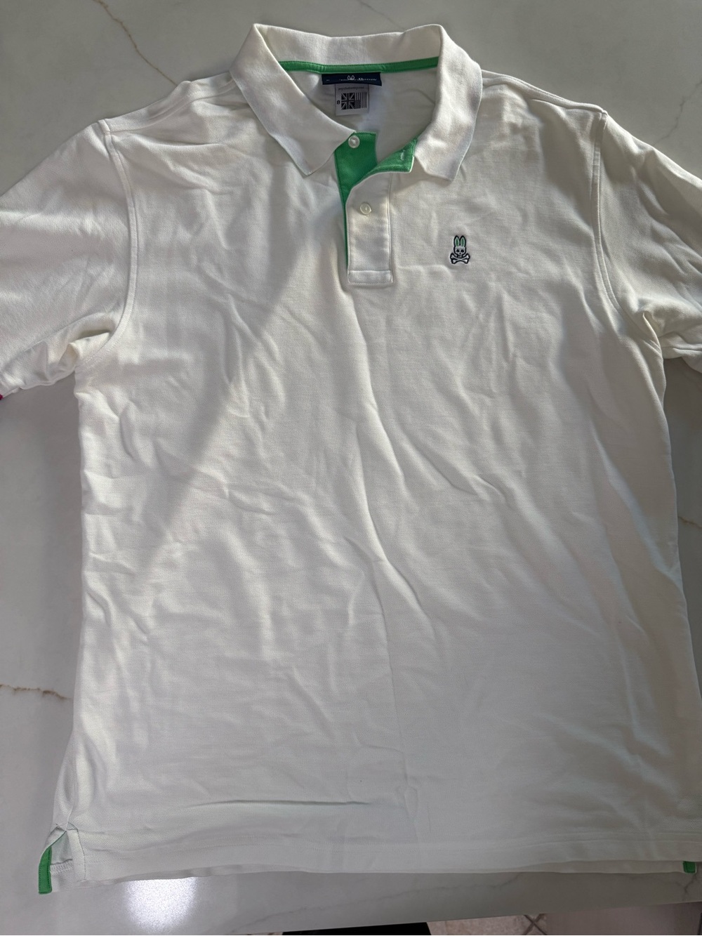 Psycho Bunny Men’s White Polo Shirt Green Trim Size 8